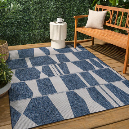 Two-Tone Navy/Cream 3 ft. x 5 ft. Indoor/Outdoor Area Rug