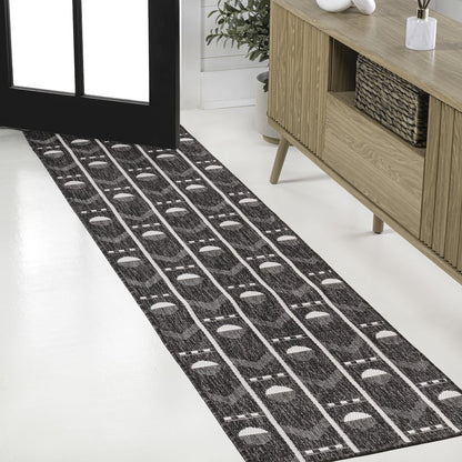 Soren Modern Geometric Black/Cream 2 ft. x 8 ft. Indoor/Outdoor Runner Rug