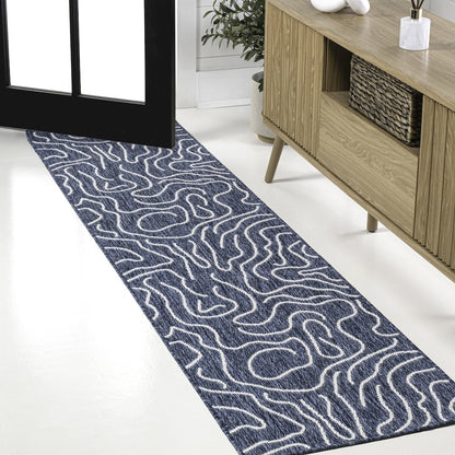 Organic Shapes Navy/Cream 2 ft. x 8 ft. Indoor/Outdoor Runner Rug