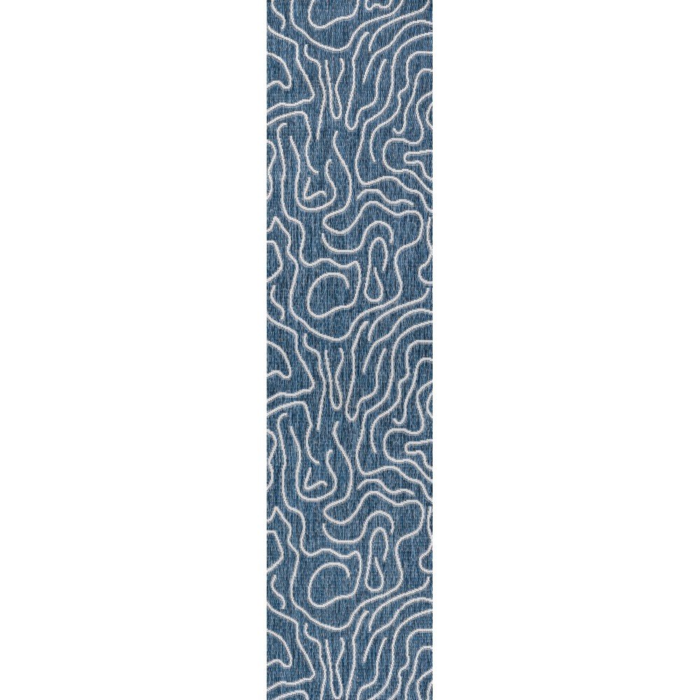 Organic Shapes Navy/Cream 2 ft. x 8 ft. Indoor/Outdoor Runner Rug