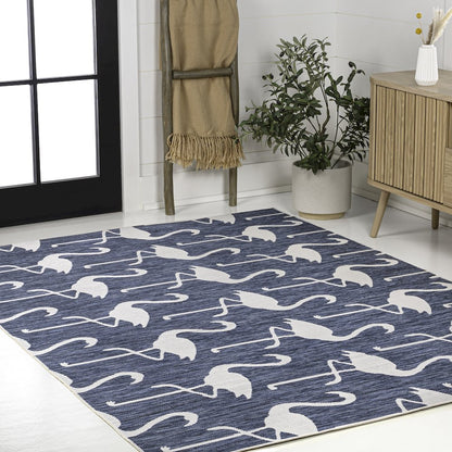 Flamingos Two-Tone Navy/White 3 ft. x 5 ft. Indoor/Outdoor Area Rug
