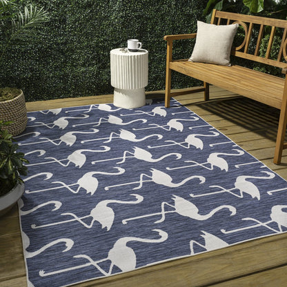 Flamingos Two-Tone Navy/White 3 ft. x 5 ft. Indoor/Outdoor Area Rug