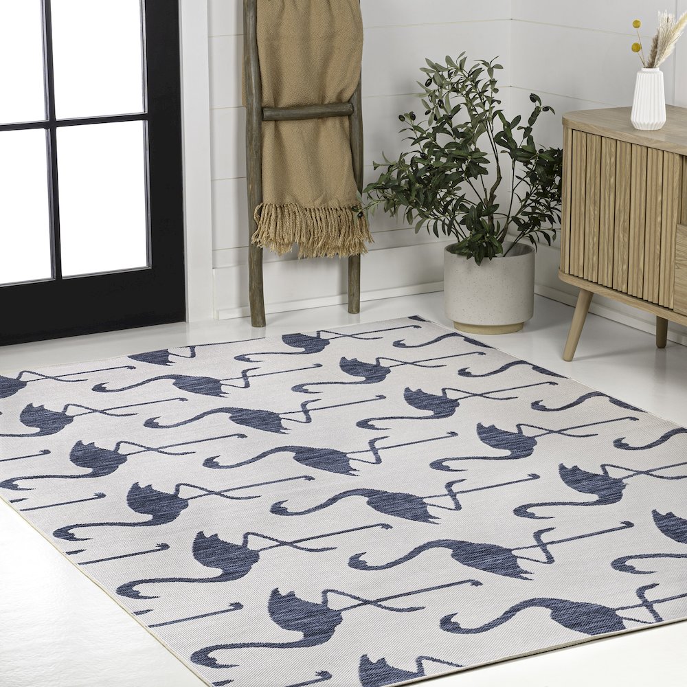 Flamingos Two-Tone White/Navy 3 ft. x 5 ft. Indoor/Outdoor Area Rug