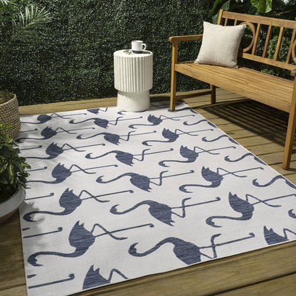 Flamingos Two-Tone White/Navy 3 ft. x 5 ft. Indoor/Outdoor Area Rug