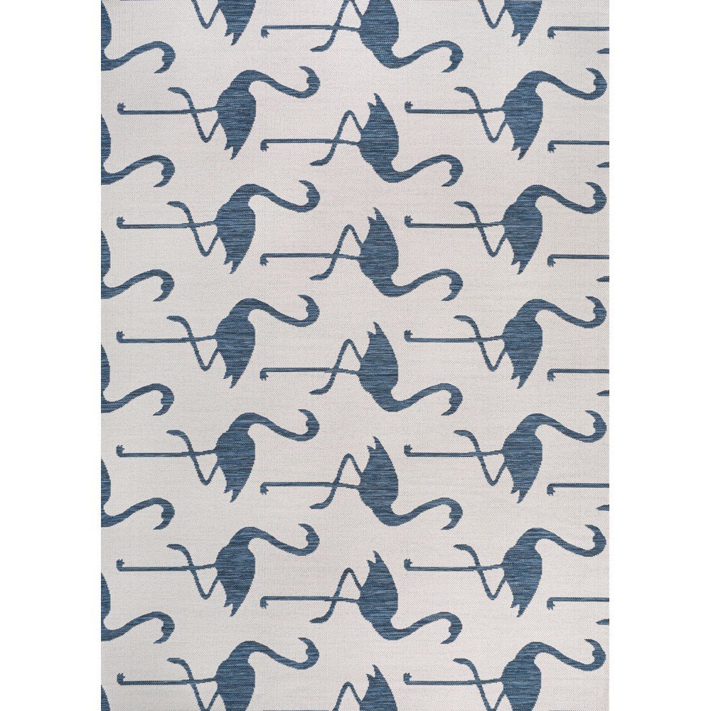 Flamingos Two-Tone White/Navy 3 ft. x 5 ft. Indoor/Outdoor Area Rug