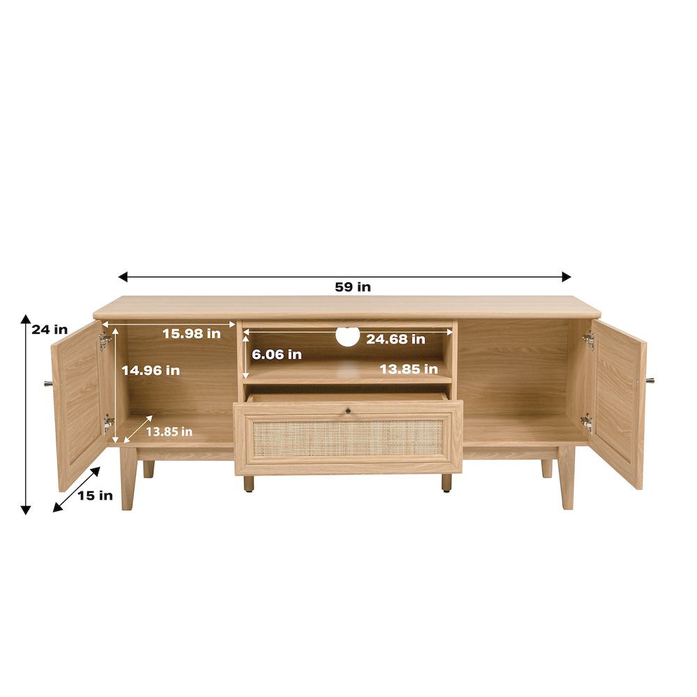 Finley 59" Mid-Century Oak Rattan TV Stand