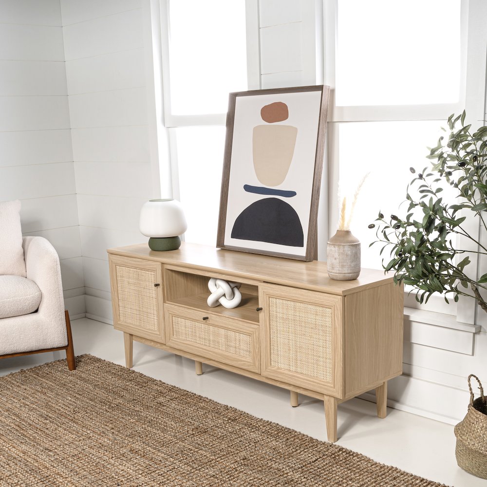 Finley 59" Mid-Century Oak Rattan TV Stand