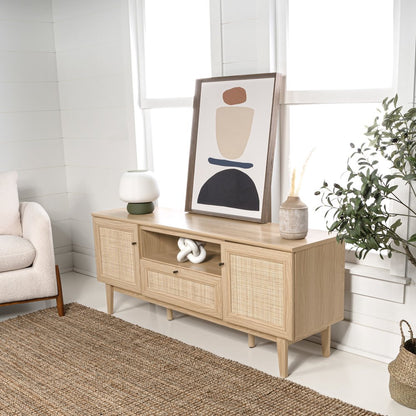 Finley 59" Mid-Century Oak Rattan TV Stand