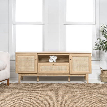 Finley 59" Mid-Century Oak Rattan TV Stand