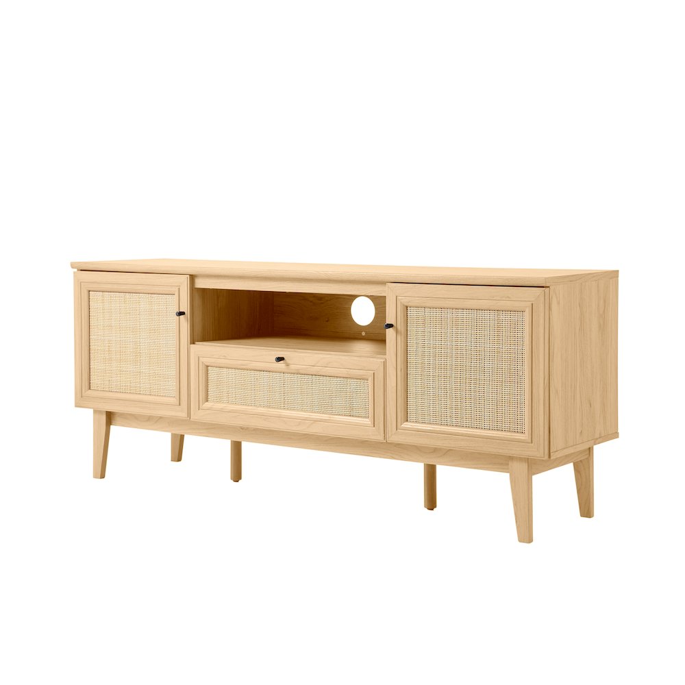 Finley 59" Mid-Century Oak Rattan TV Stand