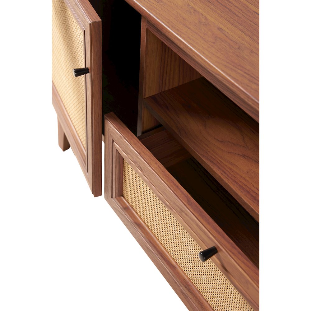 Finley 59" Mid-Century Walnut Rattan TV Stand