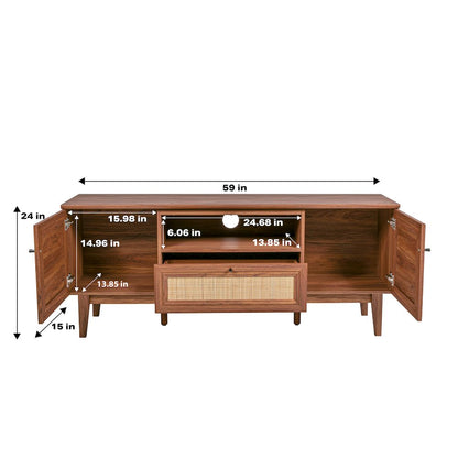 Finley 59" Mid-Century Walnut Rattan TV Stand