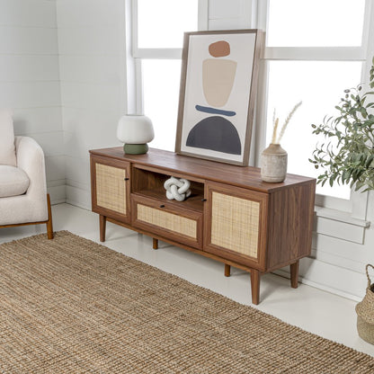 Finley 59" Mid-Century Walnut Rattan TV Stand