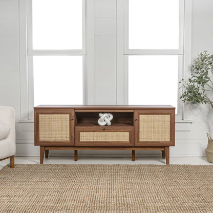 Finley 59" Mid-Century Walnut Rattan TV Stand
