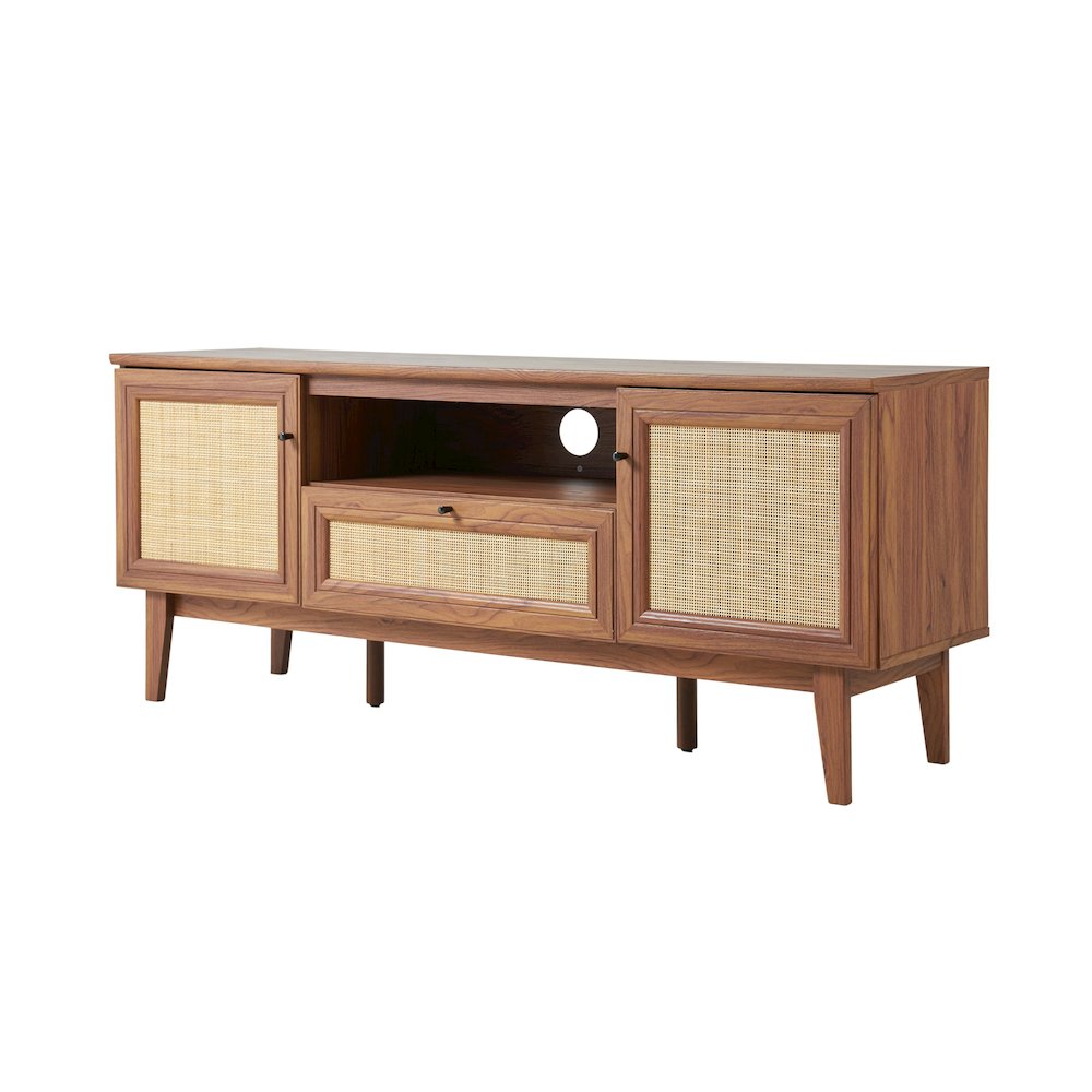 Finley 59" Mid-Century Walnut Rattan TV Stand