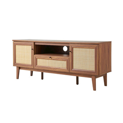 Finley 59" Mid-Century Walnut Rattan TV Stand