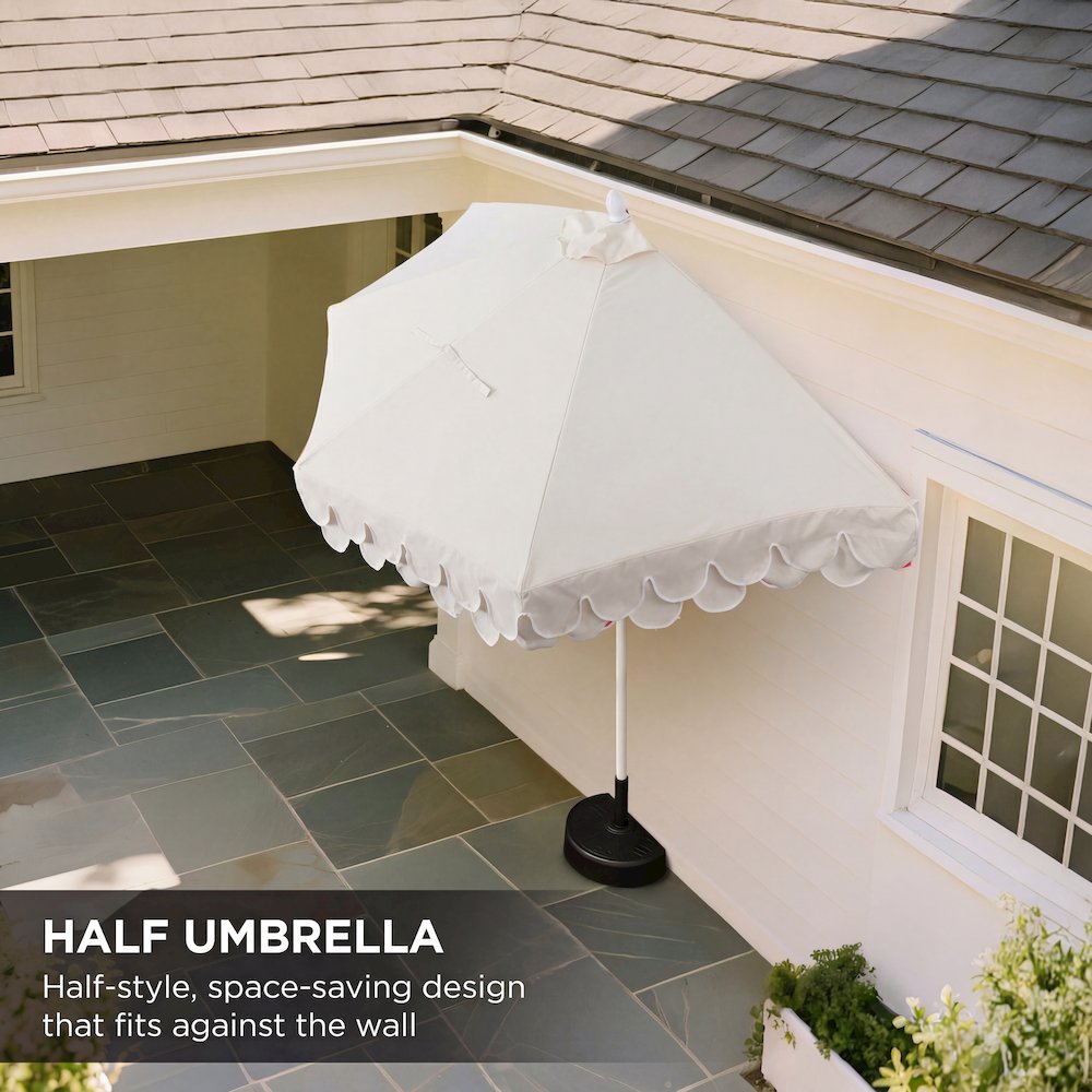 Terrace 9 ft. Coastal Scalloped Space-Saving Balcony Half Patio Umbrella with