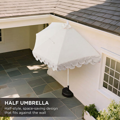 Terrace 9 ft. Coastal Scalloped Space-Saving Balcony Half Patio Umbrella with