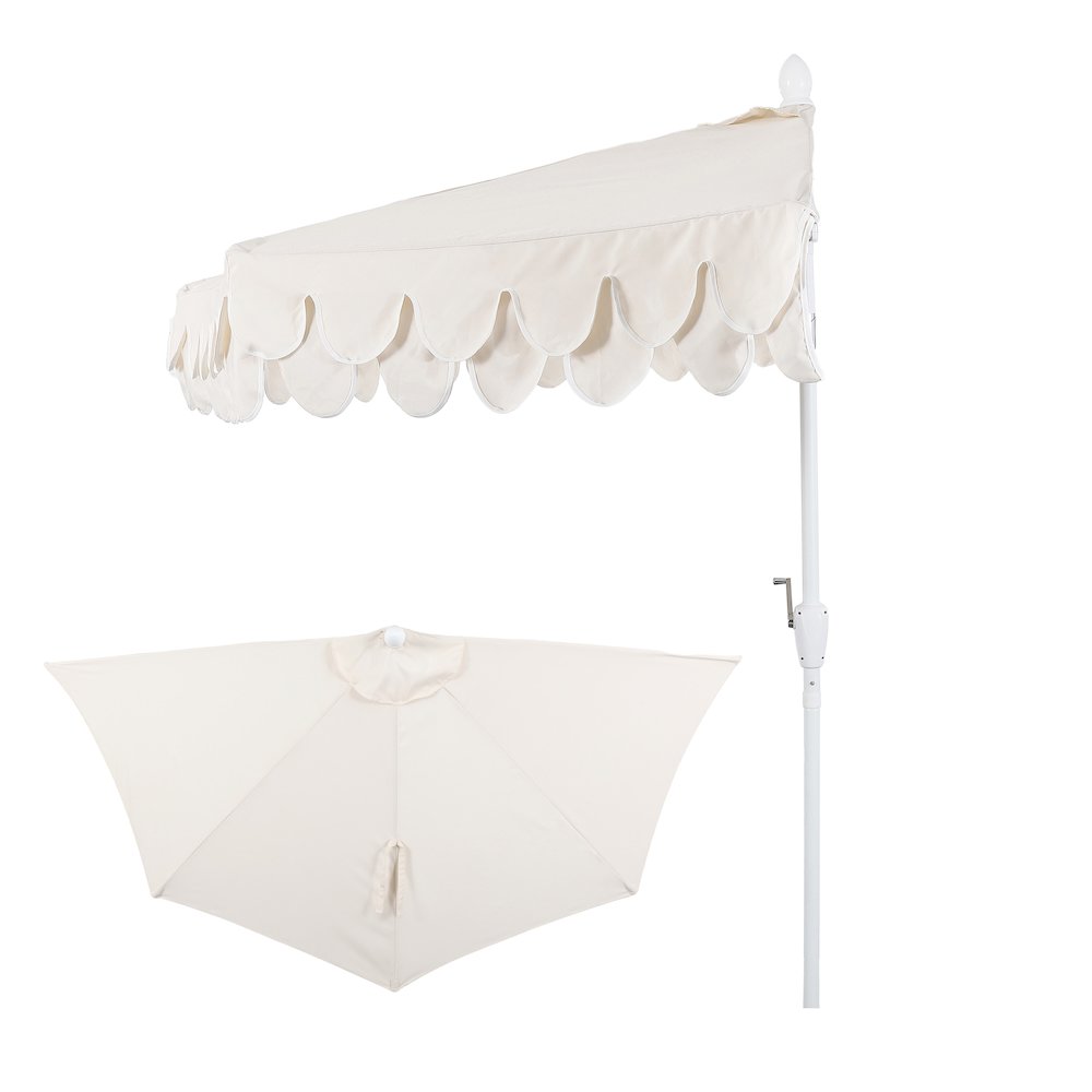 Terrace 9 ft. Coastal Scalloped Space-Saving Balcony Half Patio Umbrella with