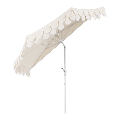 Terrace 9 ft. Coastal Scalloped Space-Saving Balcony Half Patio Umbrella with