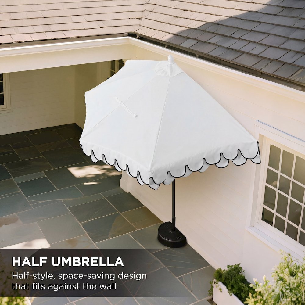 Terrace 9 ft. Coastal Scalloped Space-Saving Balcony Half Patio Umbrella with