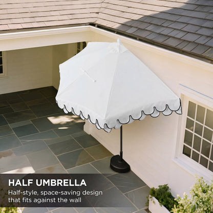 Terrace 9 ft. Coastal Scalloped Space-Saving Balcony Half Patio Umbrella with