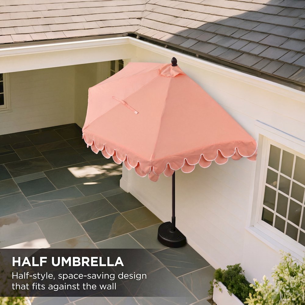 Terrace 9 ft. Coastal Scalloped Space-Saving Balcony Half Patio Umbrella with
