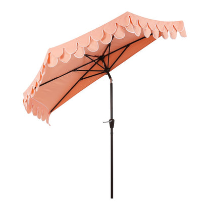 Terrace 9 ft. Coastal Scalloped Space-Saving Balcony Half Patio Umbrella with