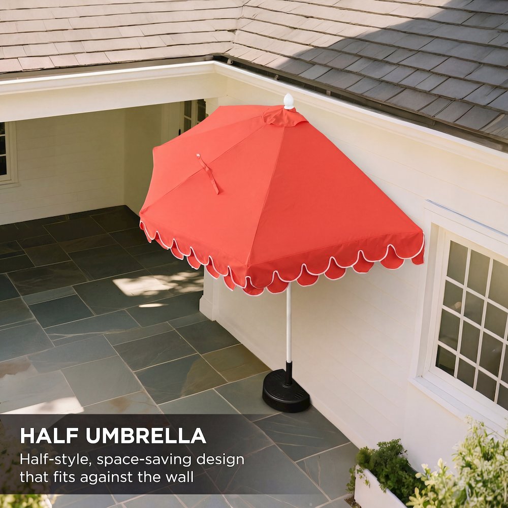 Terrace 9 ft. Coastal Scalloped Space-Saving Balcony Half Patio Umbrella with