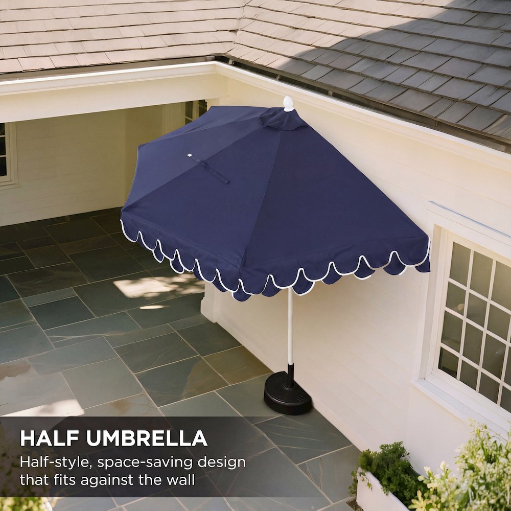 Terrace 9 ft. Coastal Scalloped Space-Saving Balcony Half Patio Umbrella with