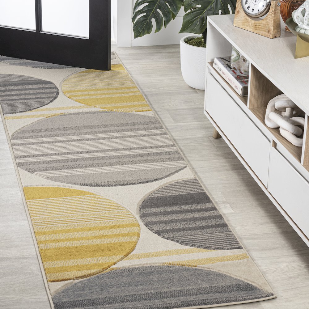 Nicky Geometric Striped Circles Area Rug
