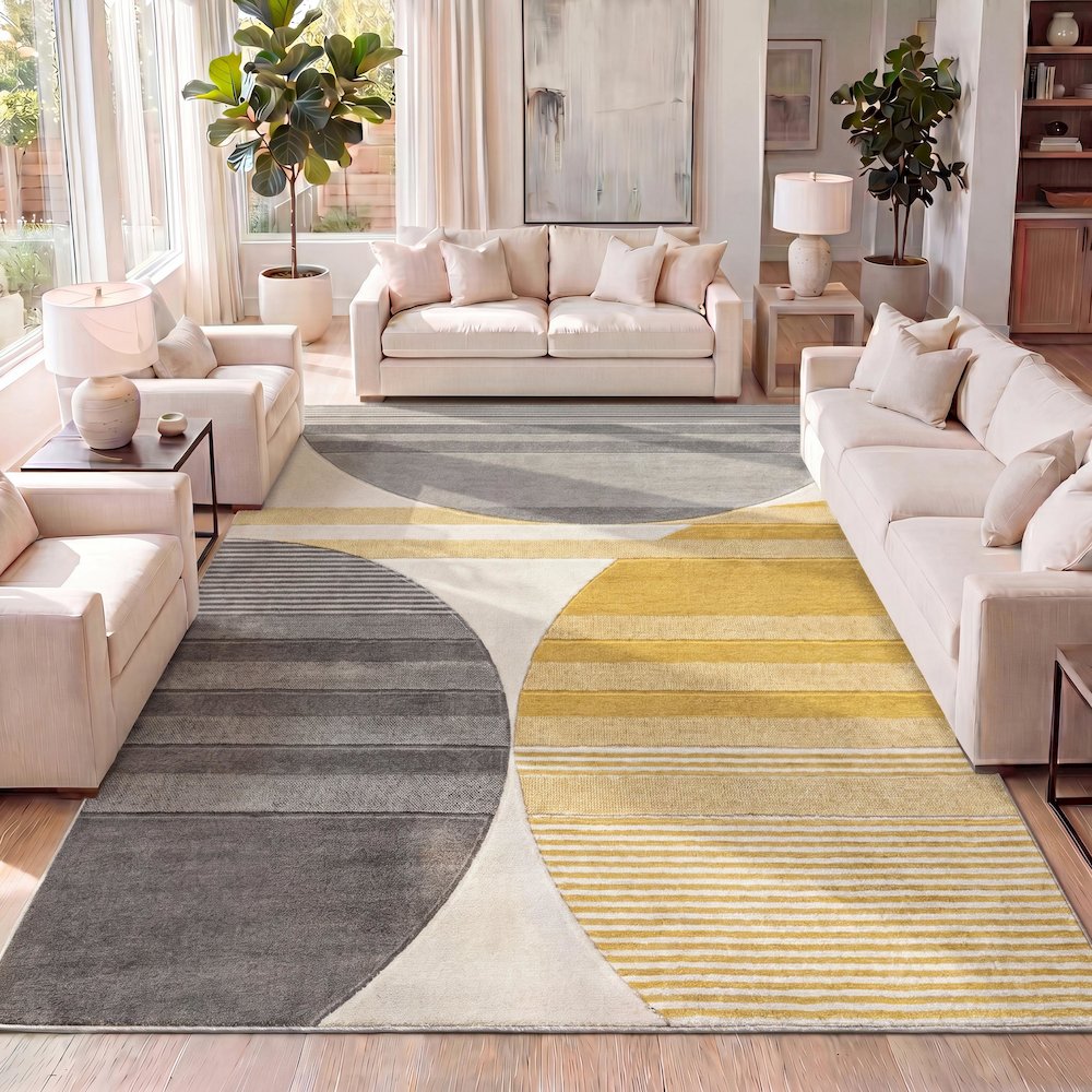 Nicky Geometric Striped Circles Area Rug