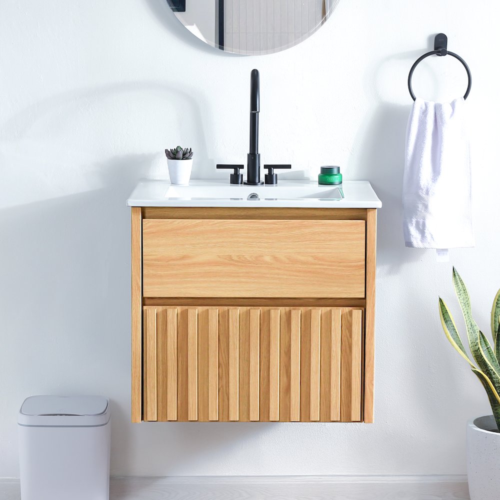 Sherwin 24 in. W Slatted 2-Drawer Wall-Mounted Floating Bathroom Vanity Cabinet