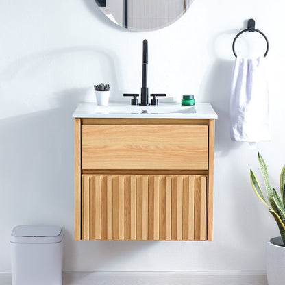 Sherwin 24 in. W Slatted 2-Drawer Wall-Mounted Floating Bathroom Vanity Cabinet