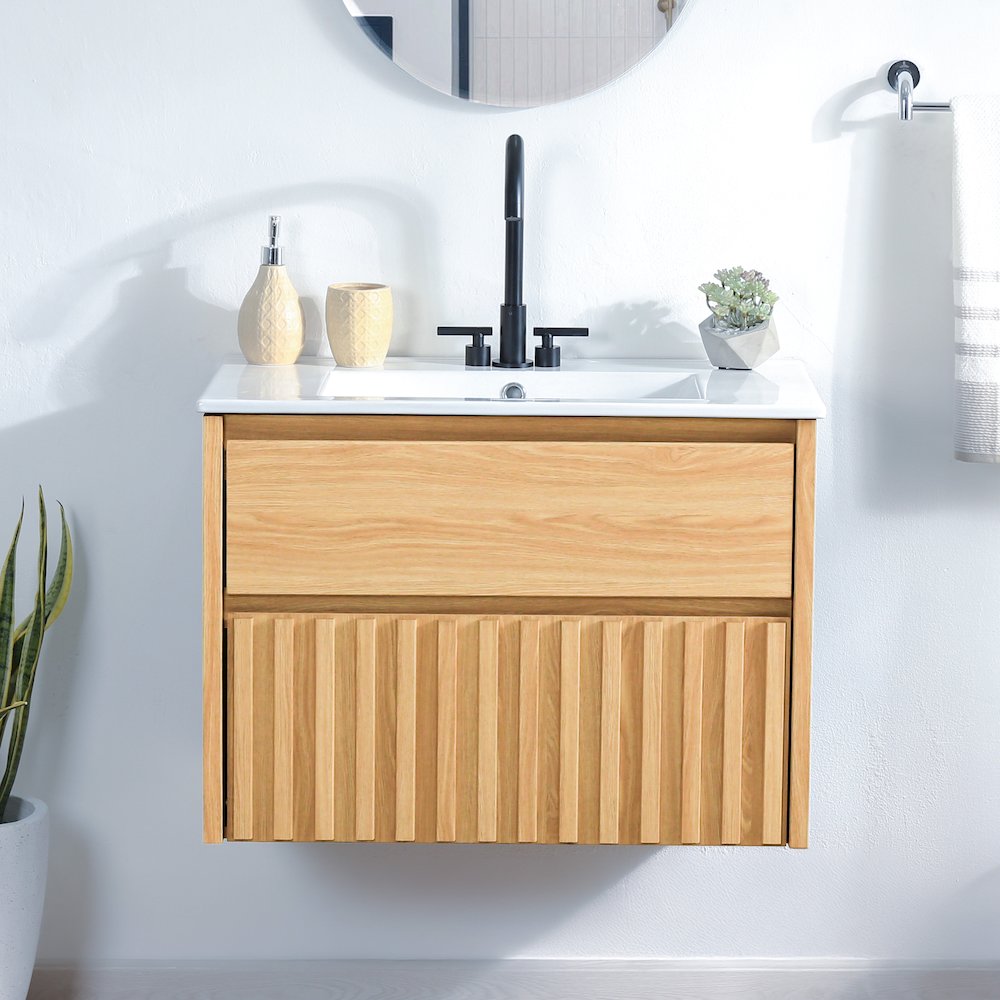 Sherwin 30 in. W Slatted 2-Drawer Wall-Mounted Floating Bathroom Vanity Cabinet