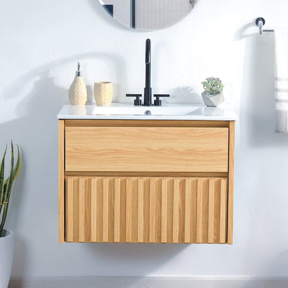 Sherwin 30 in. W Slatted 2-Drawer Wall-Mounted Floating Bathroom Vanity Cabinet