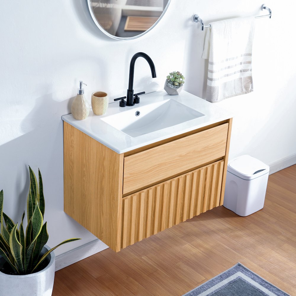 Sherwin 30 in. W Slatted 2-Drawer Wall-Mounted Floating Bathroom Vanity Cabinet