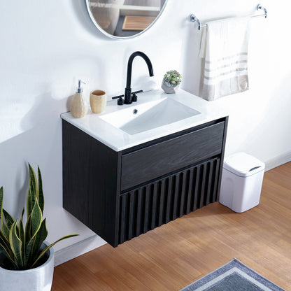 Sherwin 30 in. W Slatted 2-Drawer Wall-Mounted Floating Bathroom Vanity Cabinet