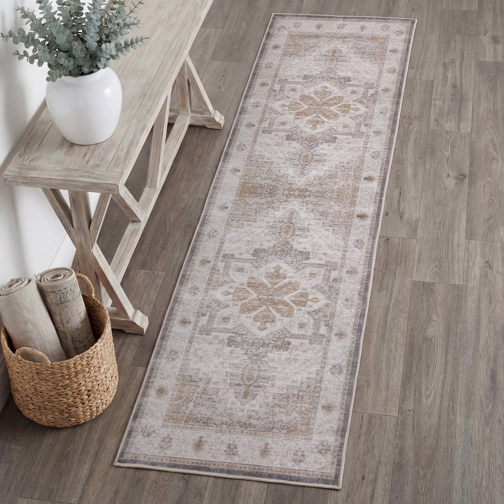 Eleanor Vintage Medallion Border Cream/Beige Runner Rug