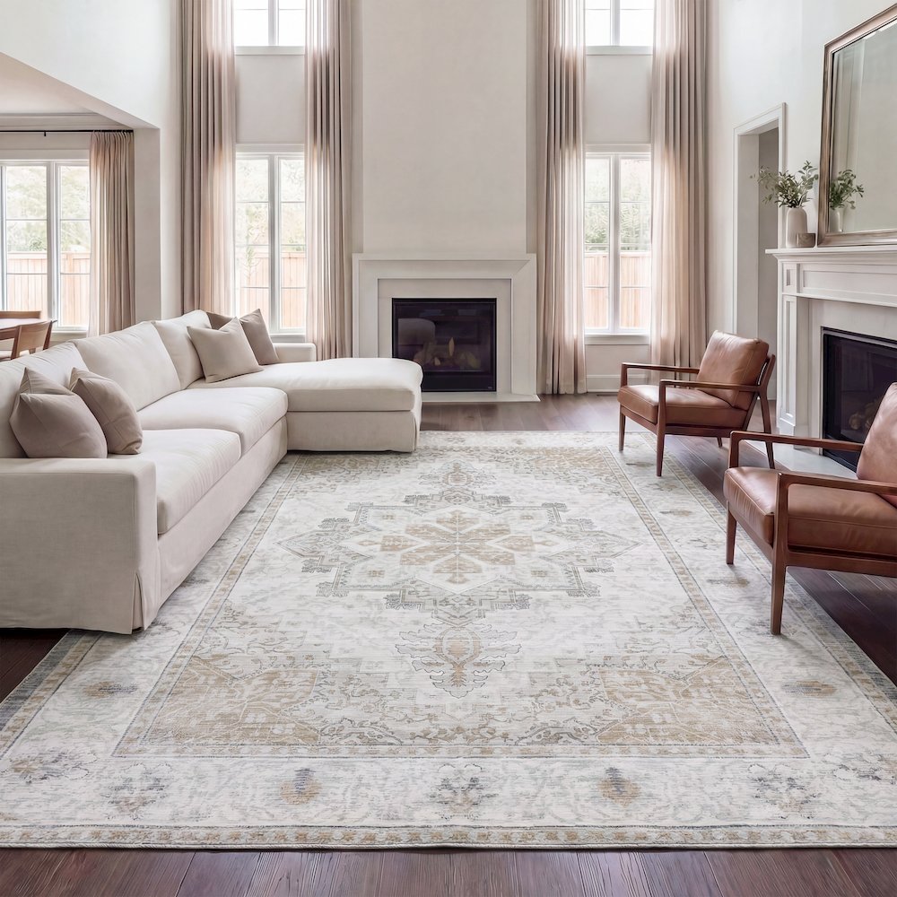 Eleanor Vintage Medallion Border Cream/Beige Area Rug