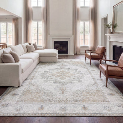 Eleanor Vintage Medallion Border Cream/Beige Area Rug