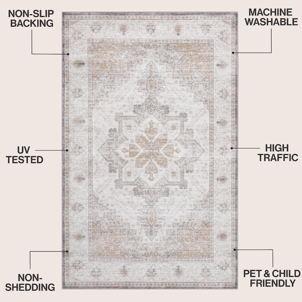 Eleanor Vintage Medallion Border Cream/Beige Area Rug