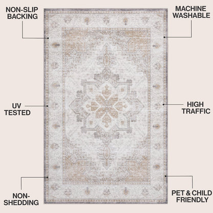 Eleanor Vintage Medallion Border Cream/Beige Area Rug