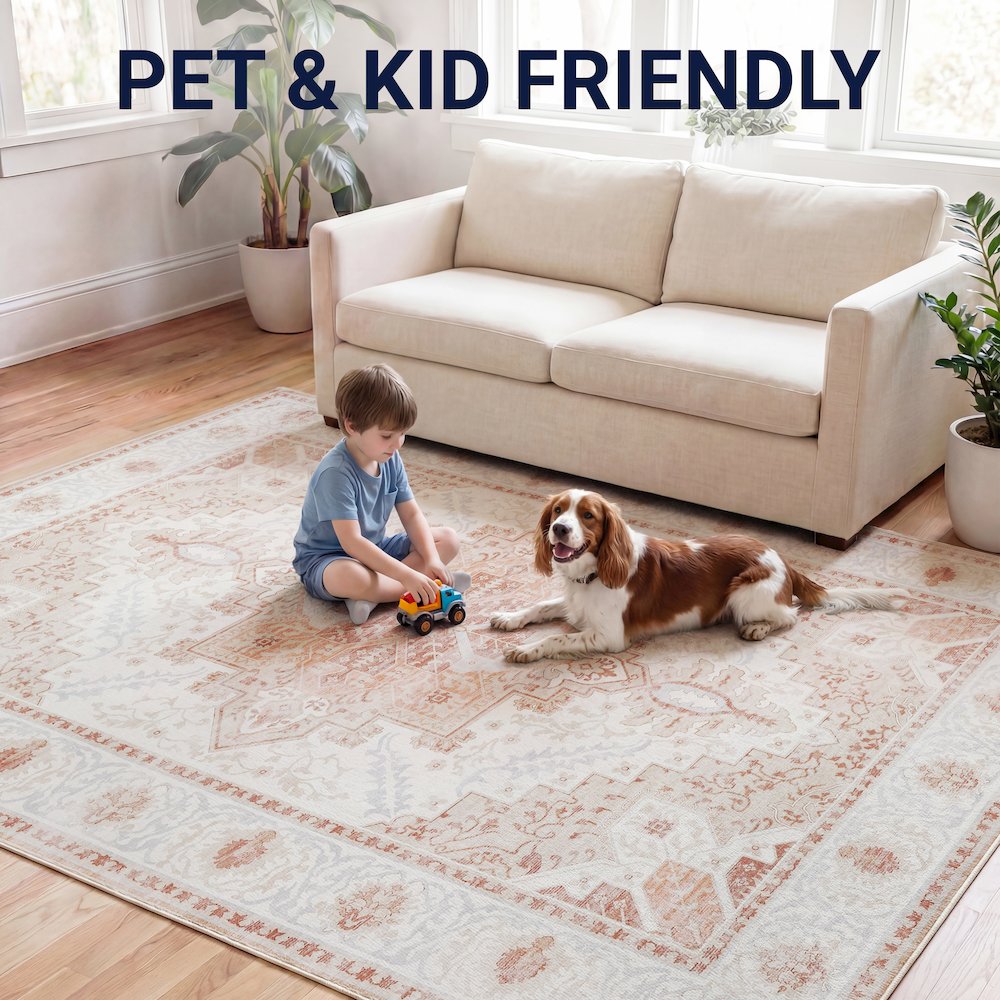 Eleanor Vintage Medallion Border Cream/Terra Area Rug