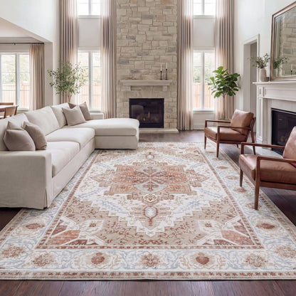 Eleanor Vintage Medallion Border Cream/Terra Area Rug