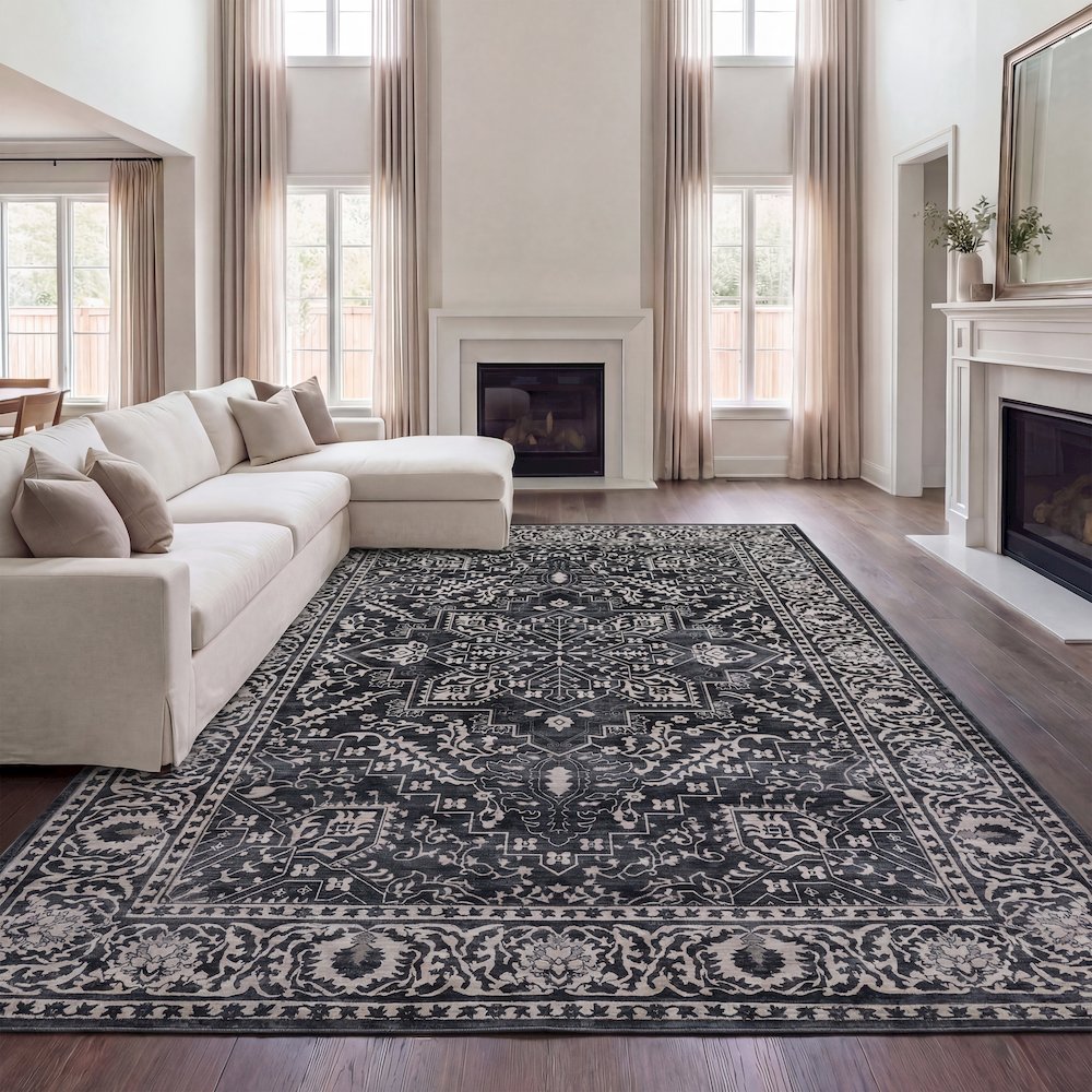 Eleanor Vintage Medallion Border Dark Gray/Multi Area Rug
