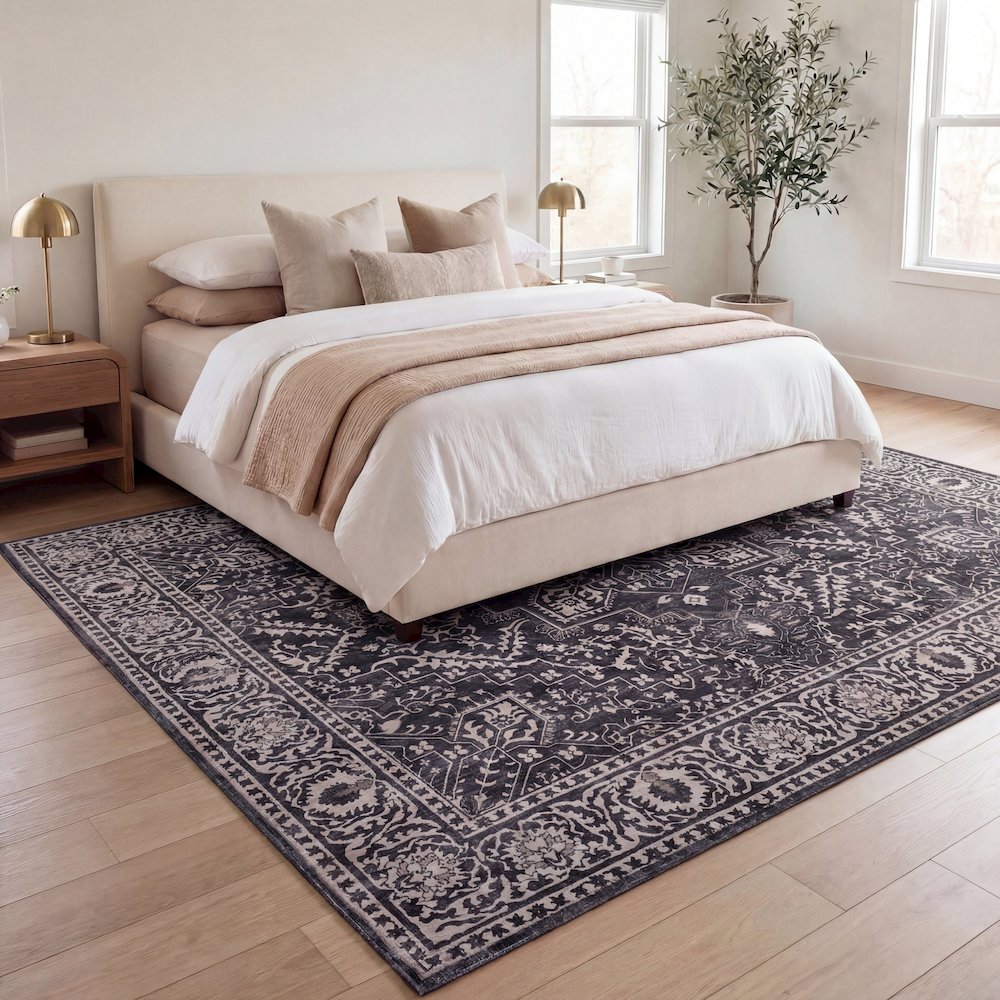 Eleanor Vintage Medallion Border Dark Gray/Multi Area Rug
