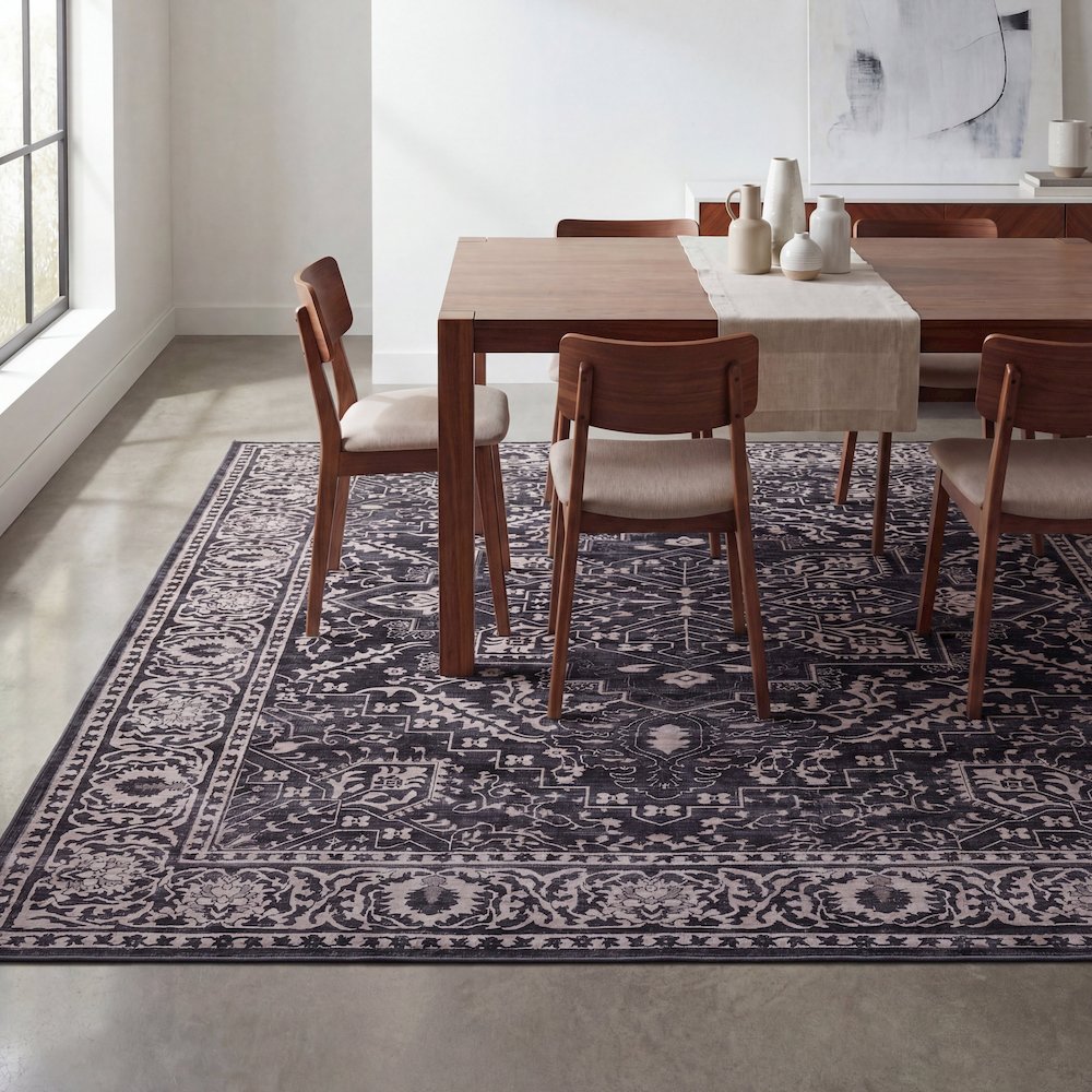 Eleanor Vintage Medallion Border Dark Gray/Multi Area Rug