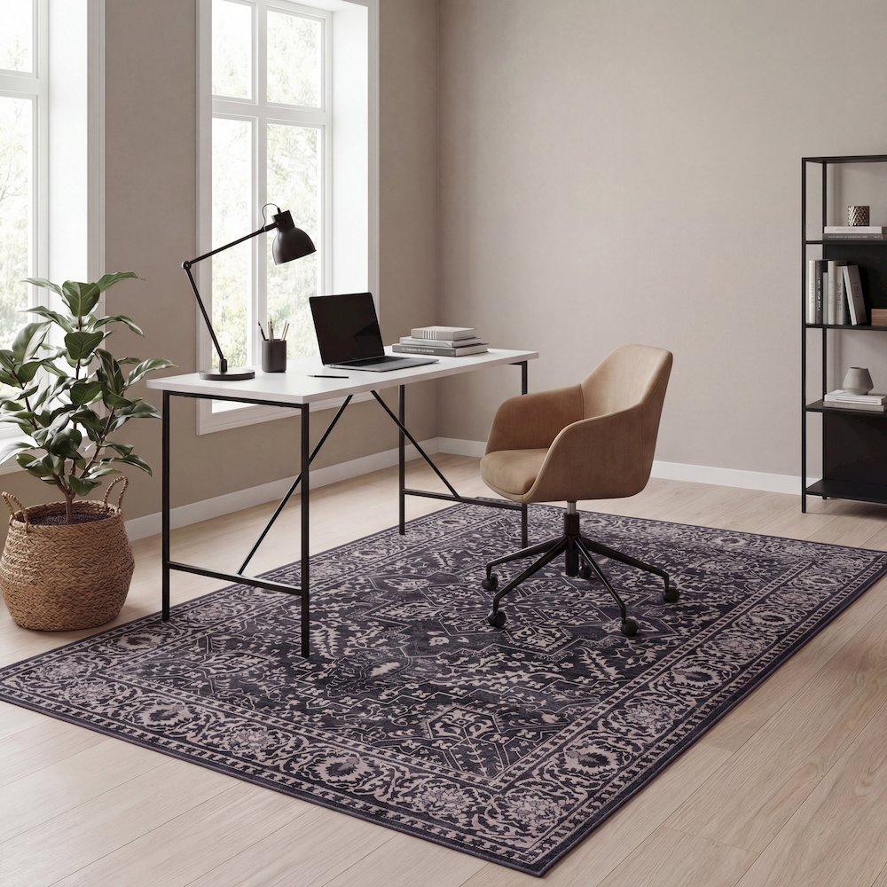 Eleanor Vintage Medallion Border Dark Gray/Multi Area Rug