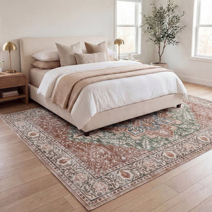 Eleanor Vintage Medallion Border Green/Brown Area Rug